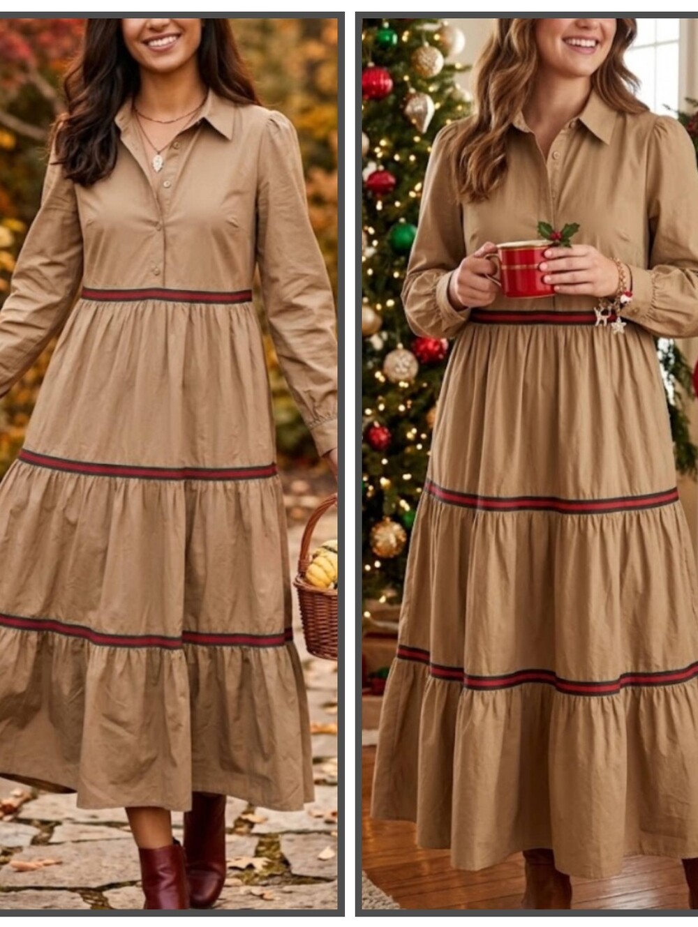 Jodifl Taupe Margaret Tape Trim Tiered Midi Dress Size Medium NWT
